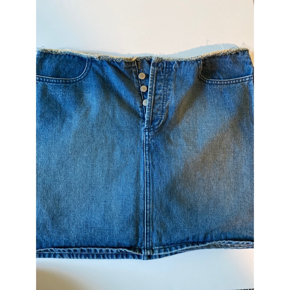 J crew blue jean button denim frayed mini skirt